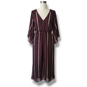 Bailey Blue Women’s Burgundy Striped Chiffon faux Wrap Maxi Dress – Size Medium